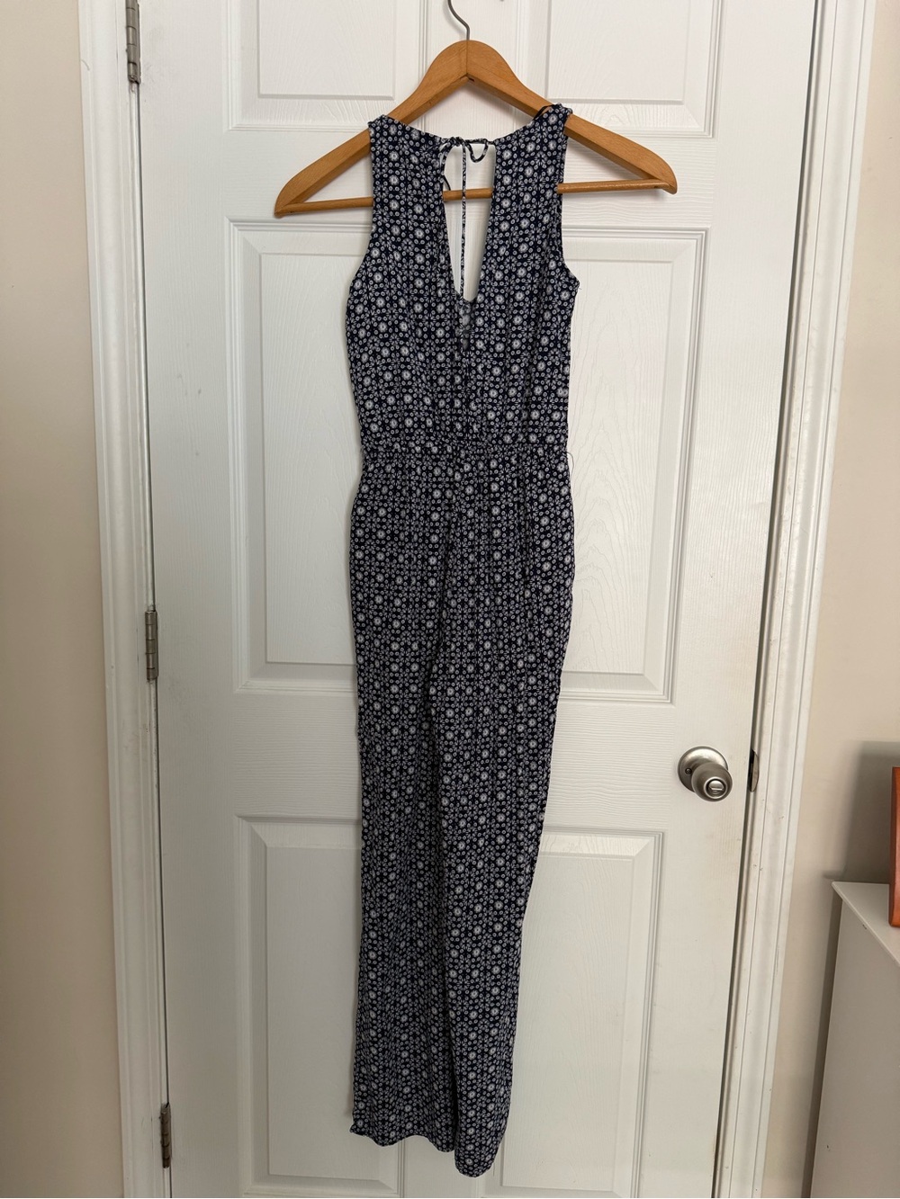 H&M Navy Floral Keyhole Sleeveless Jumpsuit